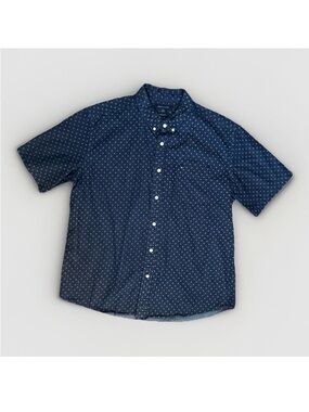 Tommy Hilfiger Mens XL Classic Fit Short Sleeve Button Down Shirt Navy Geometric